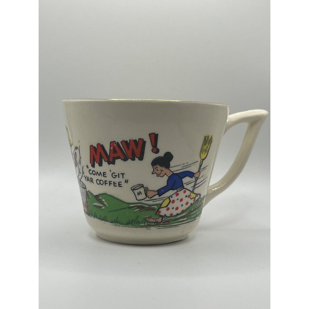 VTG Hillbilly Maw! Git Yar Coffee Mug‎ Made in USA Gold Rimmed Mother's Day Gift